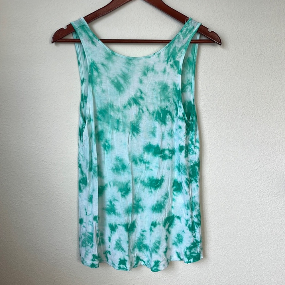 Mossimo Green and White Tie-dye Tank Top